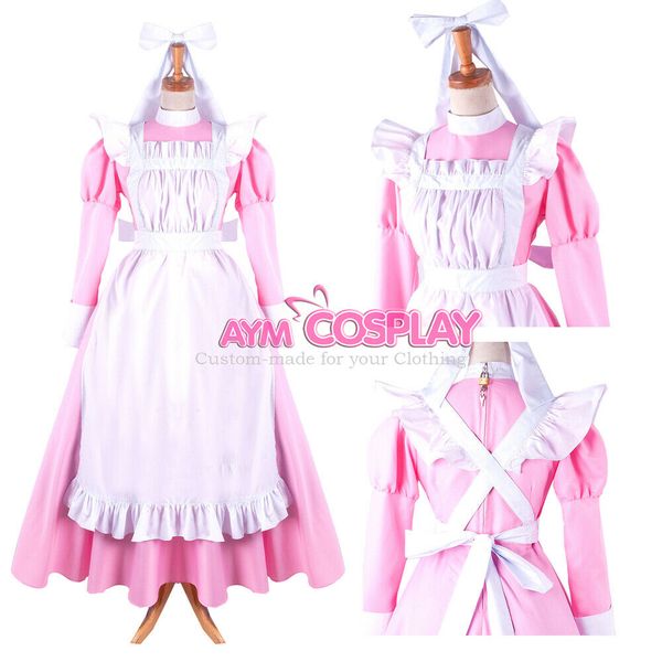 

lockable pink cotton long sissy maid dress cosplay costume, Black;red