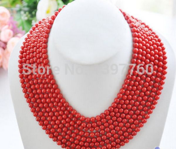 

miss charm jew.179 real 8row 16"~22" 5-6mm round red coral bead necklace, Silver