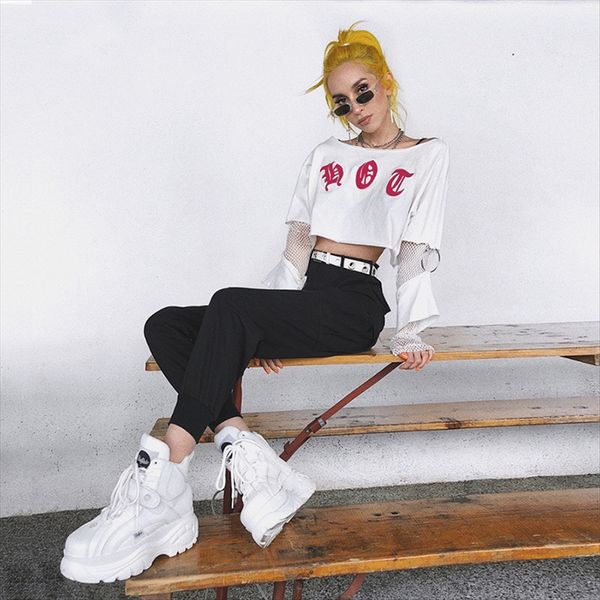 

women's autumn letter mesh round collar long sleeve t-shirt women's autumn letter mesh round collar long sleeve t-shirt, White