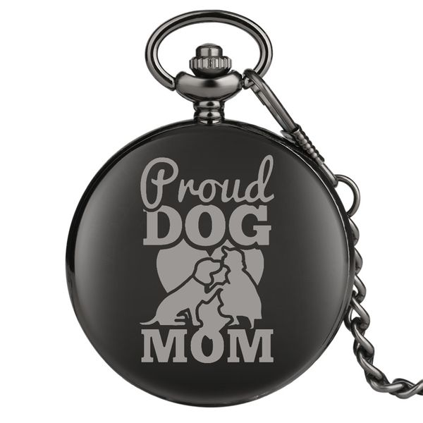 

dog mom design engraving custom quartz pocket watch souvenir pendant pocket clock arabic numerals dial with chain, Slivery;golden