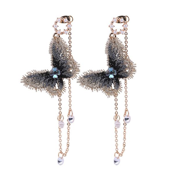 

fashion women pearl luxury earrings embroidery butterfly crystal long tassel drop dangle earrings jewelry for girls gift