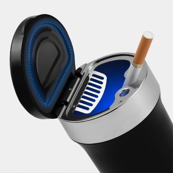 

whosale 1pcs portable auto car truck led cigarette smoke car ashtray blue led light smokeless ashtray cigarette holder anti-slip