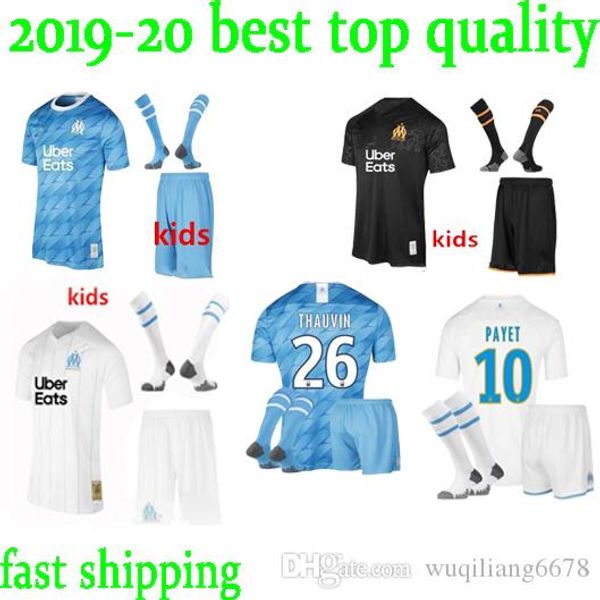 

olympique de kids jersey 2019 2020 om marseille maillot de foot payet l.gustavo thauvin balotelli child soccer jerseys 19 20 marseille shirt, Black