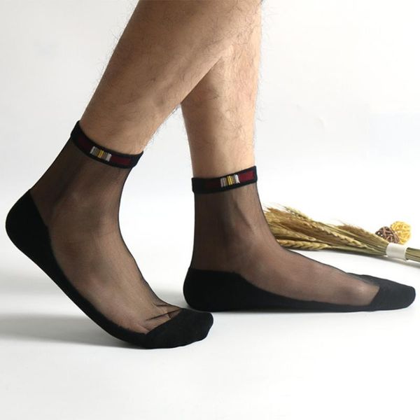 

men's socks 2021 lace mesh fishnet mixed fiber transparent stretch elasticity ankle net yarn thin men cool, Black