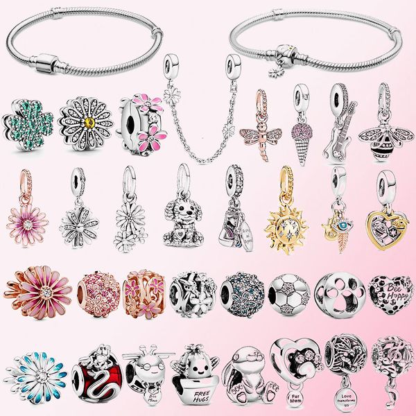 

2020 pandora spring series 925 sterling silver flower reflection daisy four leaf claw dog guitar music note cactus cactus charm bracelet