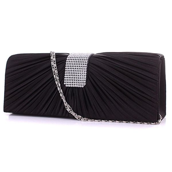 

fggs new women satin diamante ladies pleated wedding bridal prom handbag clutch bag