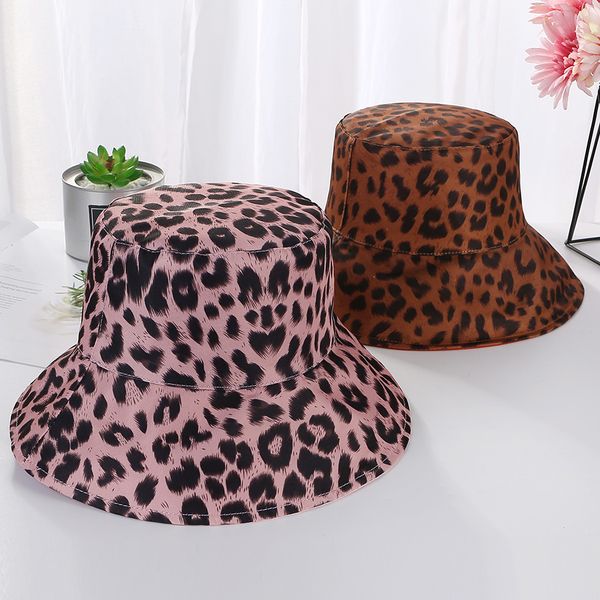 

new fashion leopard double-sided women fisherman hat 2019 summer new girls cloth cap ladies korea visor casual sun hat wholesale, Blue;gray