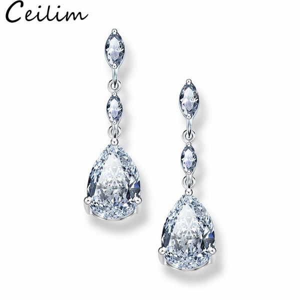 

new cubic zircon cz water drop earrings wedding bridal bridesmaid classic water drop long dangle earring for elegant women design jewelry, Silver