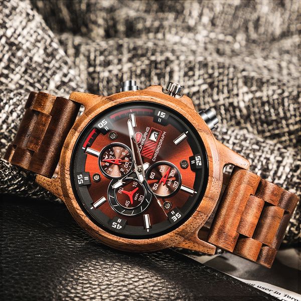 

2019 wood watches men elegant wooden watch chronograph clock erkek kol saati accept drop shipping wood wrist man, Slivery;brown