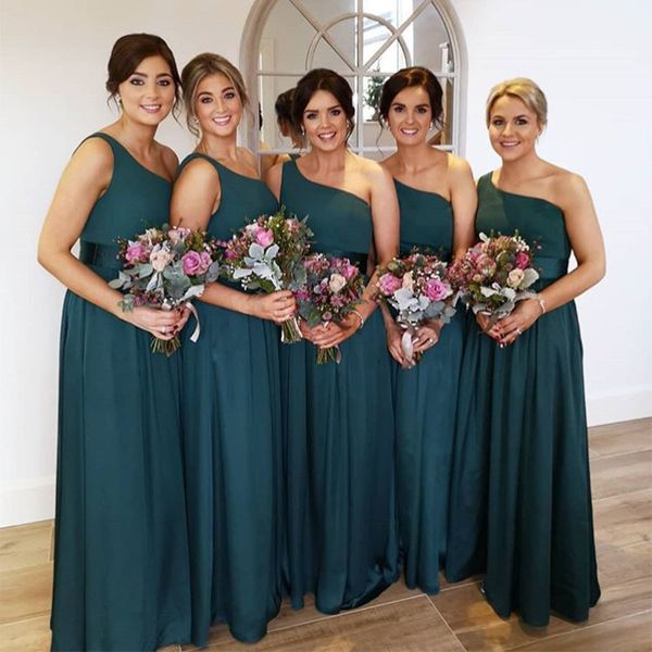 

modest hunter one shoulder bridesmaid dress plus size chiffon ruched wedding guest party bridesmaid prom evening party dresses, White;pink