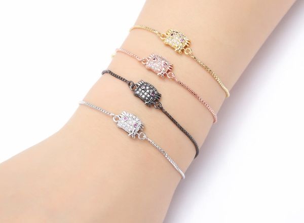 

gold silver chain micro pave cz zircon cubic zirconia bracelet rope adjusted macrame cat bangle gd42 fashion jewelry, Black