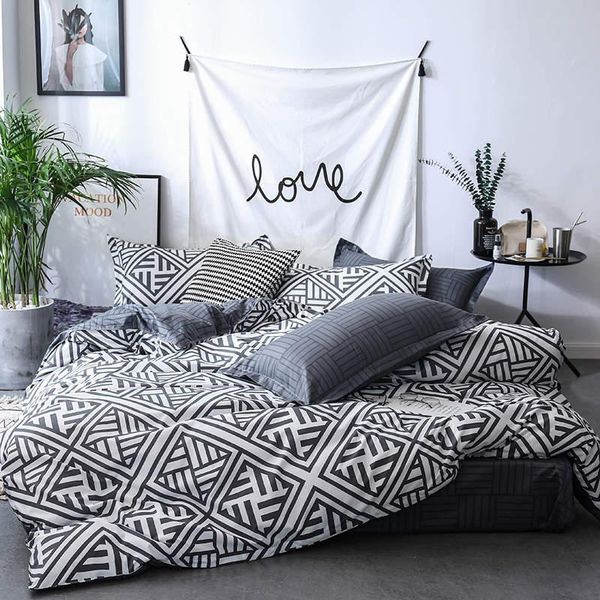 

35 duvet cover sets white and gray color plaid bedding set full  king bed linen reactive printed bed sets