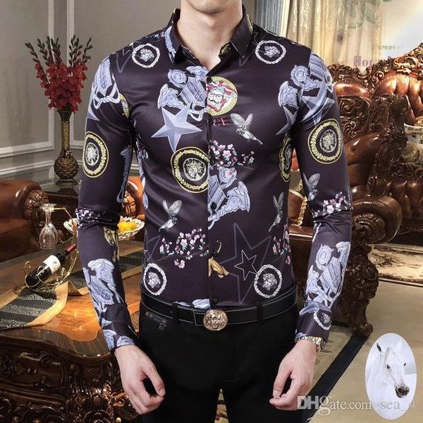 

men's casual shirt logistics new men's luxury long-sleeved shirt european and american brand fashion trend shirt clothing-02, White;black