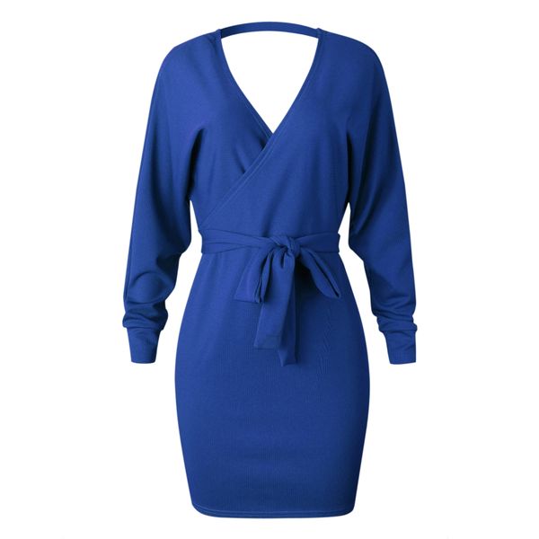 

new style autumn and winter tie v necktie hip long sleeve dress 0956, Black;gray