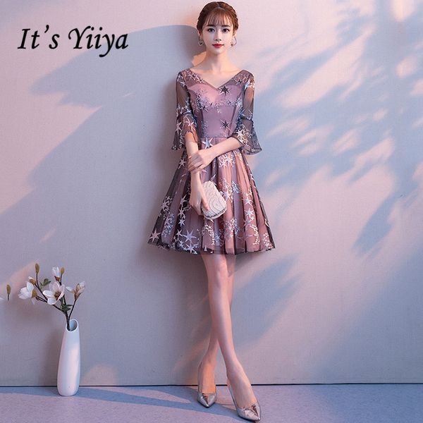 

пром платье v-образный вырез это yiiya r247 вышивка pattern звезда женщина платье elegant half sleeve short vestidos de fiesta, White;black