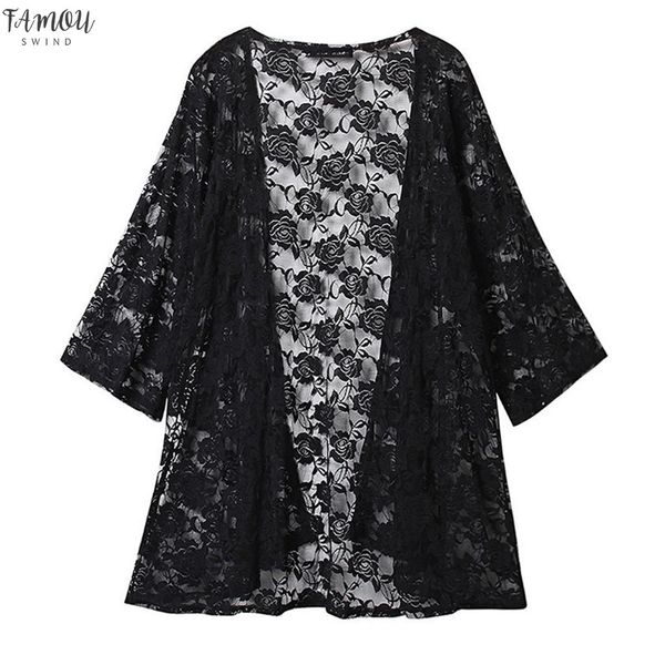 

clothing women cardigan sun blouse shirt 2020 boho beach lace long chiffon cover up sunscreen sunproof outwear cardigan, White