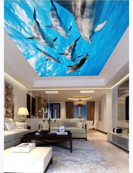

custom 3d p ceiling zenith interior decorative mural ocean dolphins three-dimensional bedroom living room ceiling zenith mural