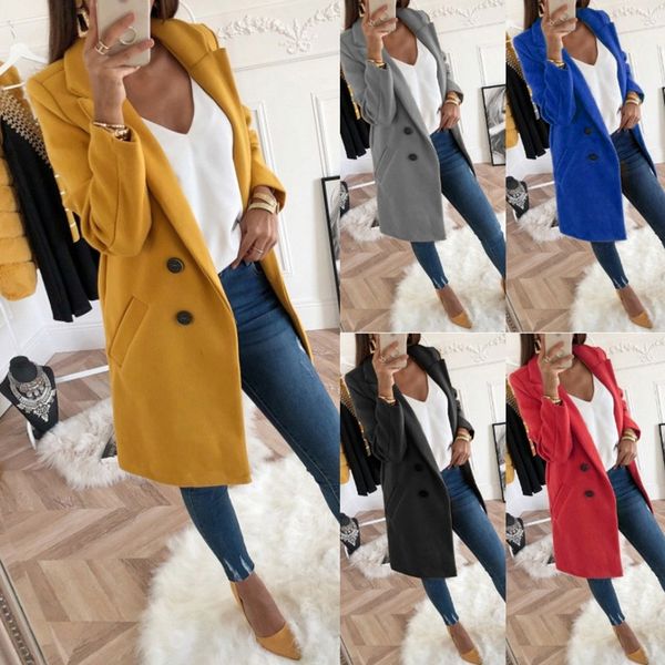 

women's wool & blends women plus size xxxl woollen overcoats autumn winter long sleeve casual oversize outwear jackets coat, Black