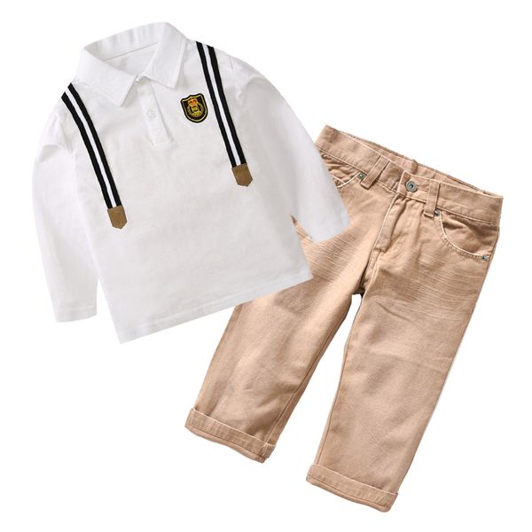 

toddler boys clothing set children's white long shirt pants clothes british school suit male child costume for 2 4 5 6 8 years