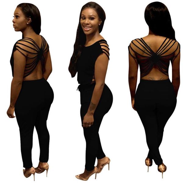 

2019 women summer new o-neck sleeveless outfits backless back cross pockets bodycon jumpsuit romper playsuit glals122, White