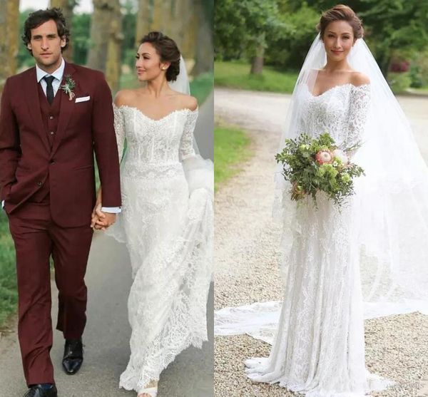 

2020 Latest Elegant Off Shoulder Mermaid Wedding Dress Backless Sexy Lace Long Sleeve Bridal Gowns Custom Plus Size Vestidos De Novia