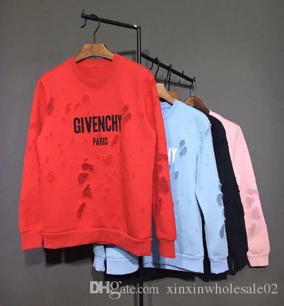 

2020ss european french autumn and winter latest high-quality letter printing fashion mixed cotton casual cotton o-neck hole sweatshirt, White;black