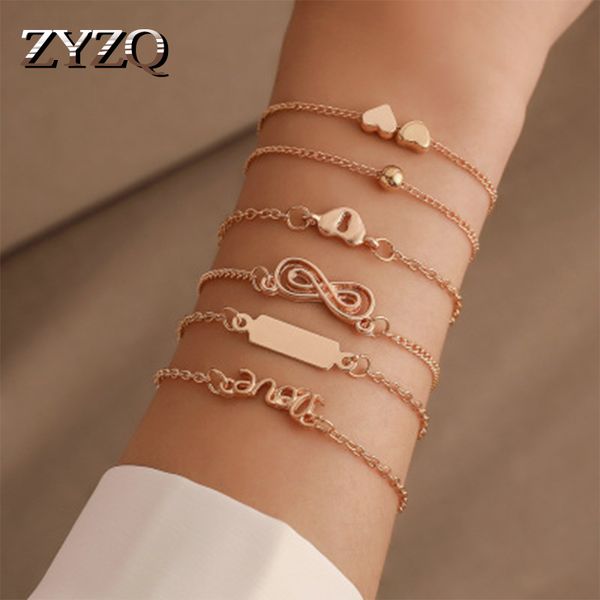 

zyzq summer stylish bracelets sets lovely heart letter eight shaped geometric wrist bracelets six pcs wholesale lots&bulk hot, Black