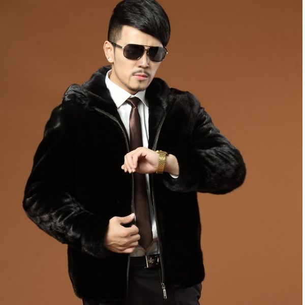 

furry 2020 mens faux fur coats winter furry thick fur coat business formal imitation overcoat with hood xl709, Black