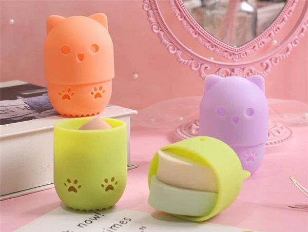 

новый здоровье котенок красоты пуховка пылезащитный держатель губка макияж яйцо сушки чехол портативный мягкий силиконовый косметическая баз