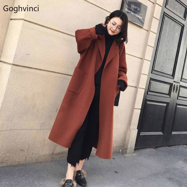 

wool women coats long sleeve belt simple elegant casual womens coat korean style new fashion comfortable females, Black