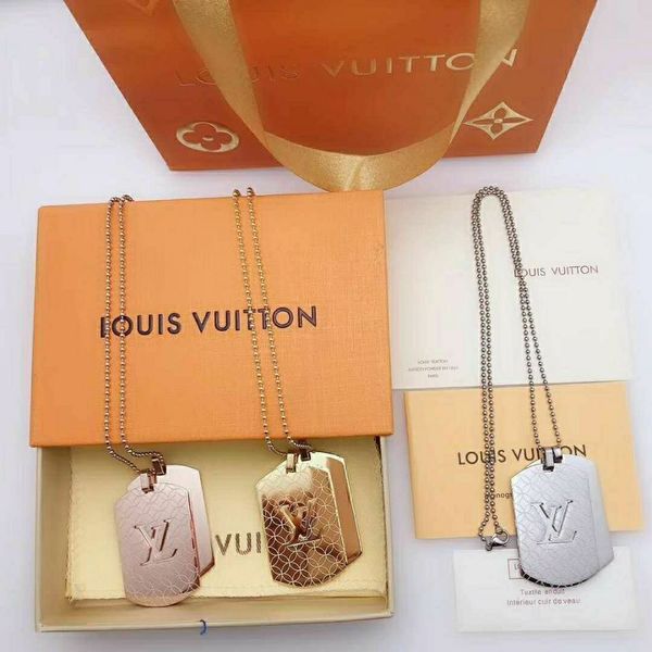 

box luxurious designer women men club hip hop nameplate pendant necklace18k gold titanium steel charm l̴v necklace jewelry 319, Silver