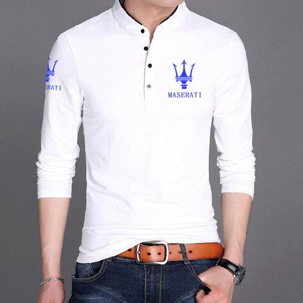 

maserati 2019 весна и осень новый maserati ms мужская футболка с длинным рукавом нагрудные хлопок тонкий молодежи дна рубашки бесплатная дос, White;black