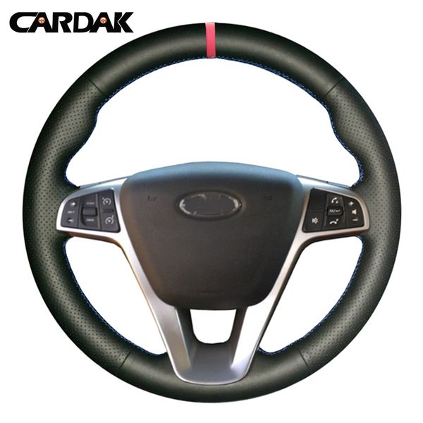 

cardak hand-stitched black artificial leather car steering wheel cover for lada vesta 2015 2016 2017 vesta sw