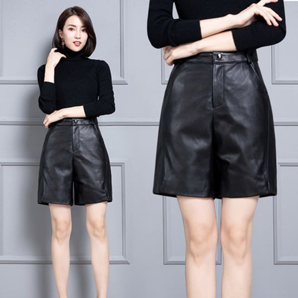 

2020 women new real genuine sheep leather shorts ks59, White;black
