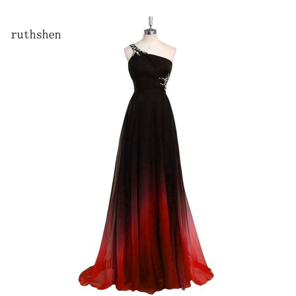 

ruthshen evening dresses long one shoulder gradient black red beaded chiffon prom dress in stock real p vestido longo, White;black