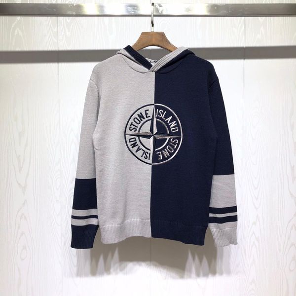 

luxury mens designer pullover stones islands fashion brand hoodie classic compass logo terry trend contrast color edition knitted sweater, White;black