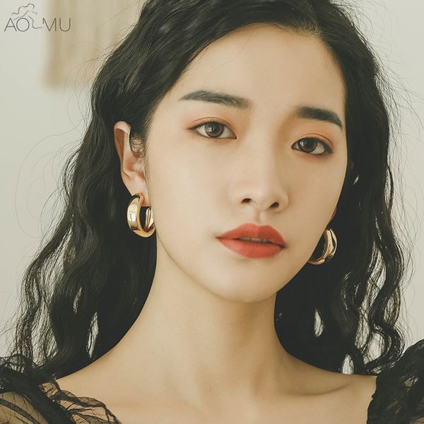 

aomu hiphop wide tube малый серьги обруча женщин полированная меднение круглый круг серьги мужчины пирсинг уха ювелирных изделий 3.3cm, Golden;silver