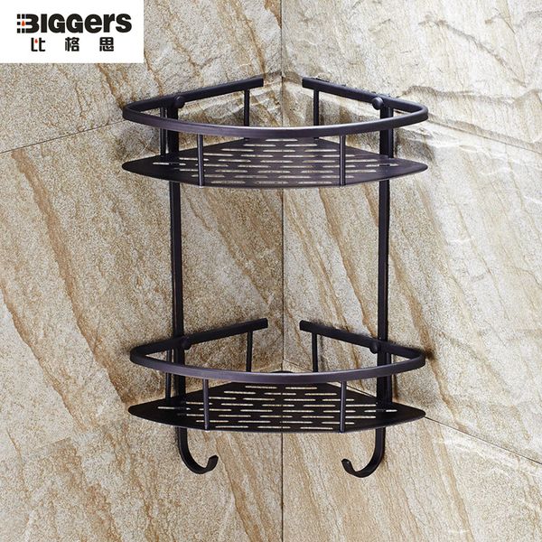 

american loft style black bronze copper double bathroom corner basket shelf with hanging hook k0023