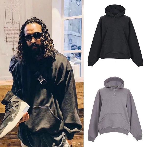 

19fw fog fear of god everyday henley hoodie jerry hooded sweatshirt pullover sweater high street simple fashion solid hoodies hfymwy245, Black