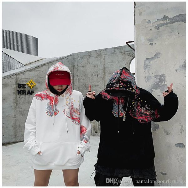 

пара конструктор супер огонь hoodie jacket сыпучие hip hop hooded креативный печати street dance style толстовки, Black