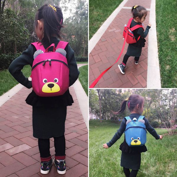 

fashion children backpack anti-lost canvas bag cartoon animal bear pattern kindergarten kids baby school bags hd88