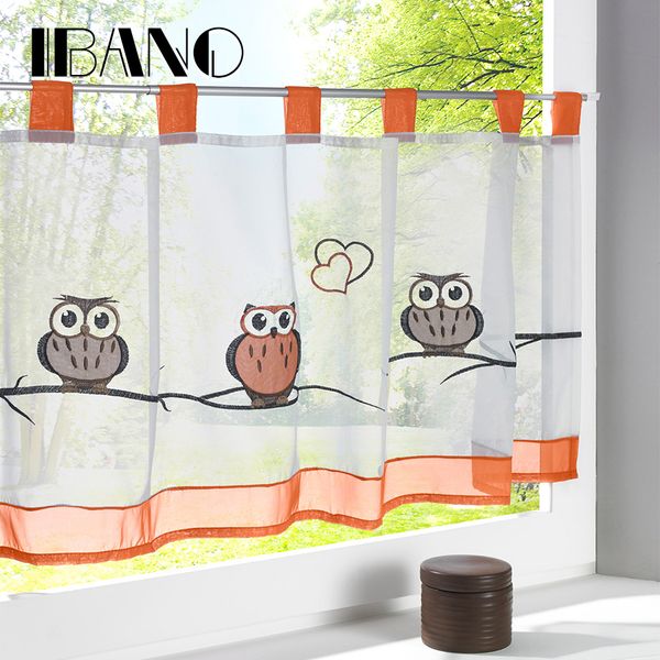 

fashion cafe owl embroidered curtain for the kitchen 100% tab polyester pastoral style small roman curtain bedroom 1 pcs