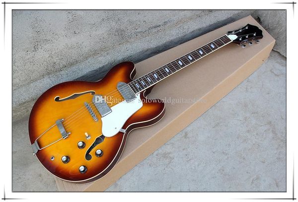 

factory custom shop 22 frets semi-hollow body p90 pickups electric guitar with white pickguard,rosewood fingerboard
