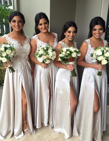 

новый сплит длинные платья невесты jewel шеи иллюзия элегантные невесты платье аппликации кружева бисер платье невесты горничной честь gowns, White;pink