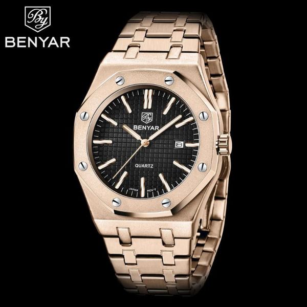 

2020 benyar fashion quartz watches luminous waterproof men sports rose gold wrist watch clock men relogio masculino, Slivery;brown