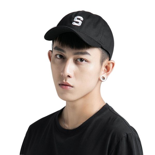 

baseball cap vintage / retro style soft angled brim letter s embroidered adjustable cotton peaked headwear outdoor, Black;white