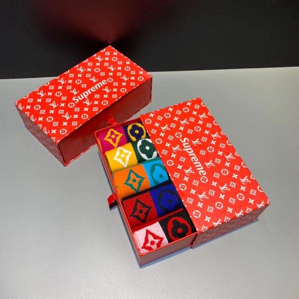 

winter new luxurious brands design sup collaboration cotton breathable fashion chaussettes ladies women sport socks 5 pairs, Black