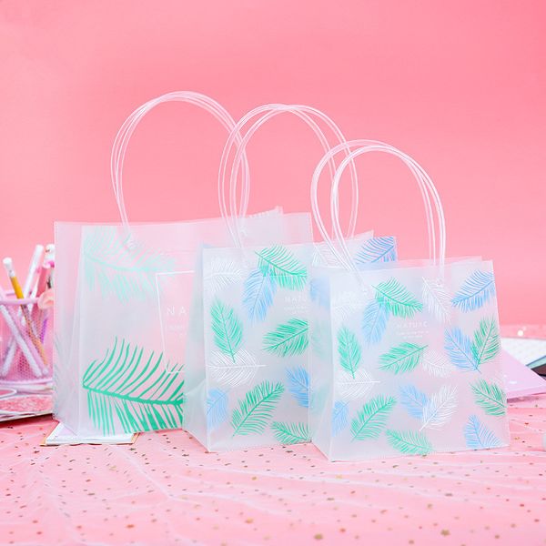 

fresh green leaves transparent gift bag women handbag pvc jewelry bag exquisite portable translucent wedding candy storage bags
