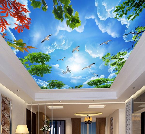 

custom paintingbeautiful blue sky and white cloudsceiling wall mural modern designs 3d living room bedroom ceiling wallpaper papel de parede
