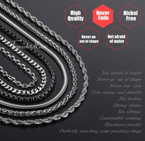 

men's necklace stainless steel cuban rope box snake link chains necklace silver color male jewelry wholesale 24
